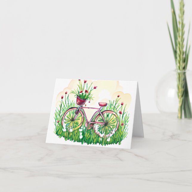 Carte Vélo floral à ressort aquarelle personnalisable (Devant)