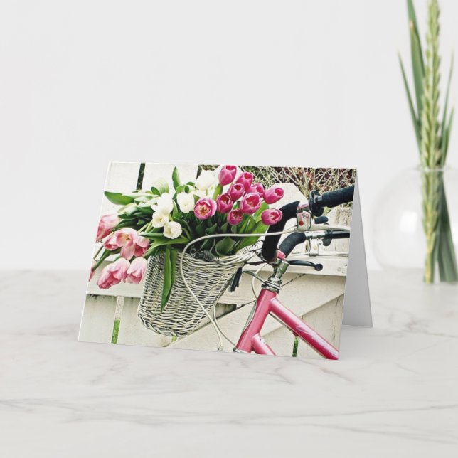 CARTE VÉLO ROSE/FLEURS-BONJOUR HEUREUX=HEUREUX MOI (Devant)