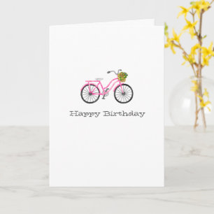Carte Vélo rose Preppy Joyeux NOM d'anniversaire Fleurs