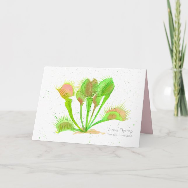 Carte Vénus Flytrap Plante Watercolor Illustration Blank (Devant)