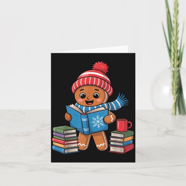 Carte Ver de livre de Noël Pain d'épice Lecture Livres D (Devant)
