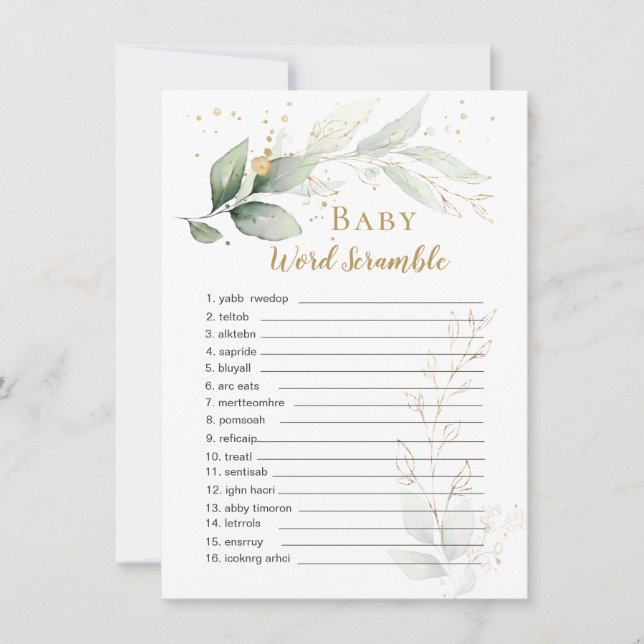Carte Verdure Foliage Baby Word Scramble Jeu (Devant)