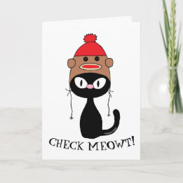 Carte Vérifie Miaou! Chat Noir avec Chapeau de Singe à C