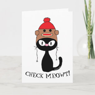 Carte Vérifie Miaou! Chat Noir avec Chapeau de Singe à C