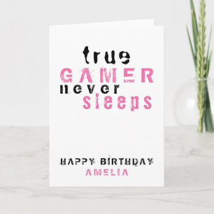 Carte Véritable Joueuse Typographie Rose Fête de Gamer F