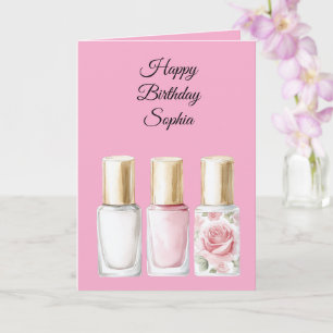 Carte Vernis à Ongles Floral Rose Rose Chic Anniversaire