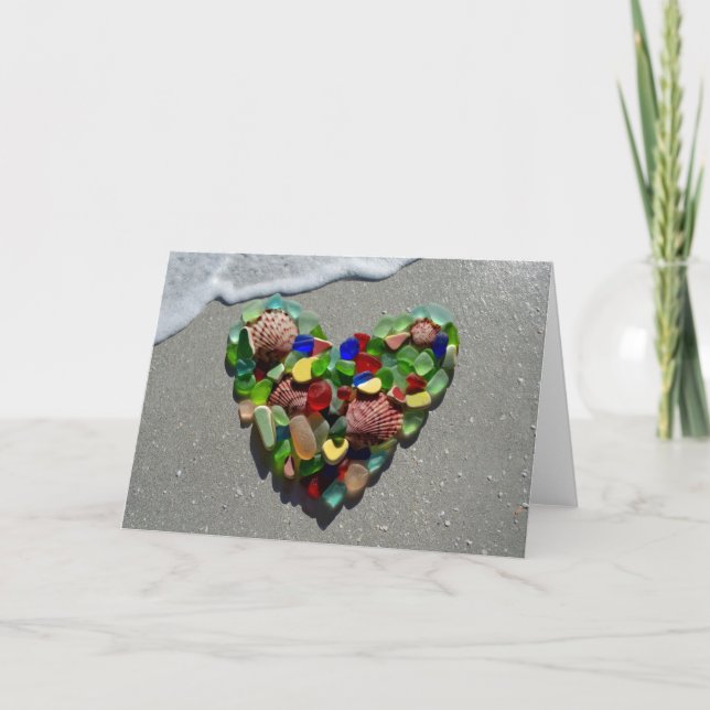 Carte Verre de mer, blanc en verre de coeur (Devant)