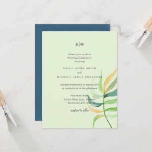 Carte Verre de mer Vert Bleu Mariage de feuille tropical
