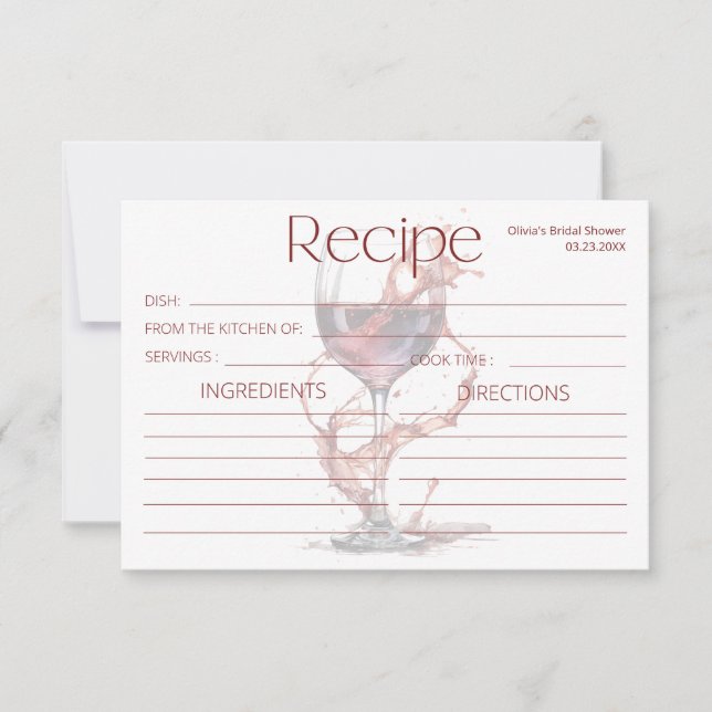 Carte Verre de vin rouge Recette pour la mariée (Devant)