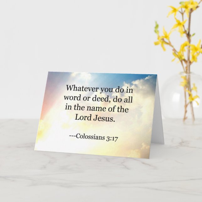 Carte verset biblique, Colossiens 3-17, (Fleur jaune)