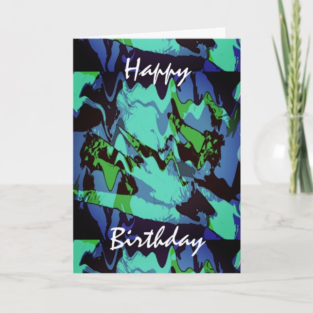 Carte Vert Aqua Bleu Noir Fleur Abstraite Anniversaire (Devant)