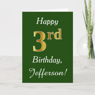 Carte Vert, Faux Gold 3ème anniversaire + Nom personnali