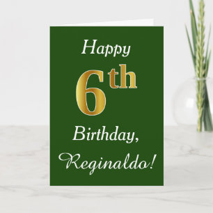 Carte Vert, Faux Or 6ème anniversaire + Nom personnalisé