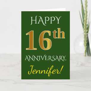 Carte Vert, Or Faux 16e Anniversaire de Mariage + Nom