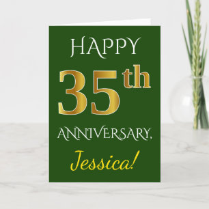 Carte Vert, Or Faux 35e Anniversaire de Mariage + Nom