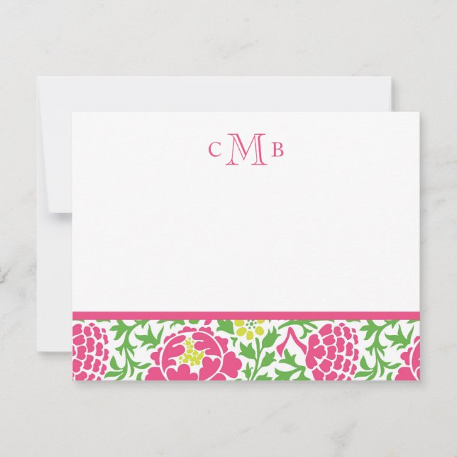 Carte Vert & Rose Floral Retro Damas (Devant)