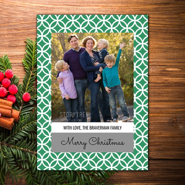 Carte verte Classy Diamond Holiday Photo Flat Card (Green Classy Diamond Holiday Photo Card)