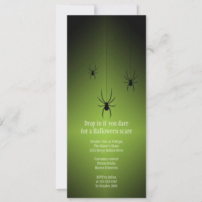 Carte verte d'invitation de Halloween d'araignée (Devant)