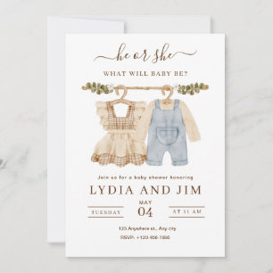 Carte Vêtements de bébé Genre Reveal Invitation, Boho Ba