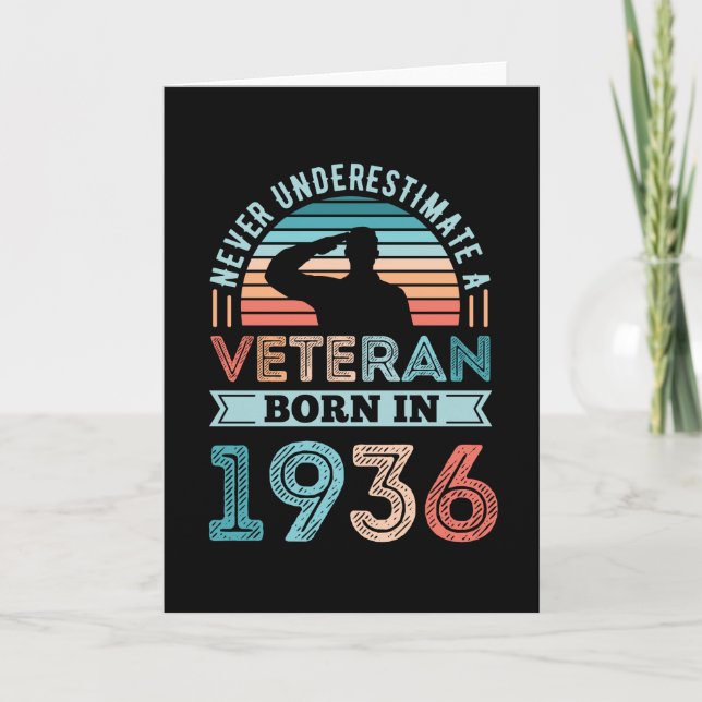 Carte Vétéran né en 1936 90e anniversaire Cadeau militai (Devant)