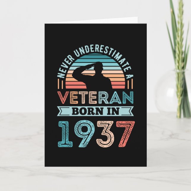 Carte Vétéran né en 1937 90e anniversaire Cadeau militai (Devant)