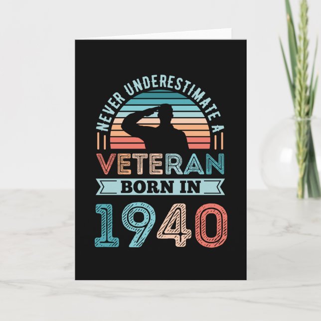 Carte Vétéran né en 1940 80e anniversaire Cadeau militai (Devant)