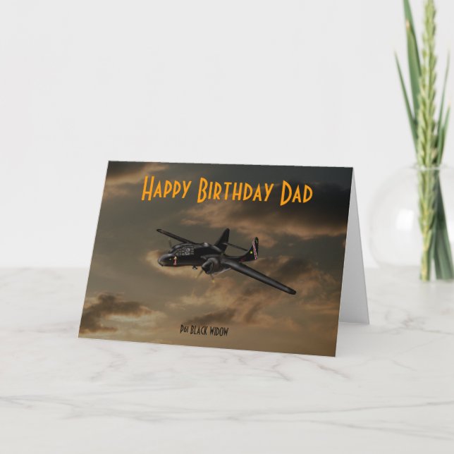 Carte veuve noire, P61 BLACK WIDOW, Joyeux père d'annive (Devant)