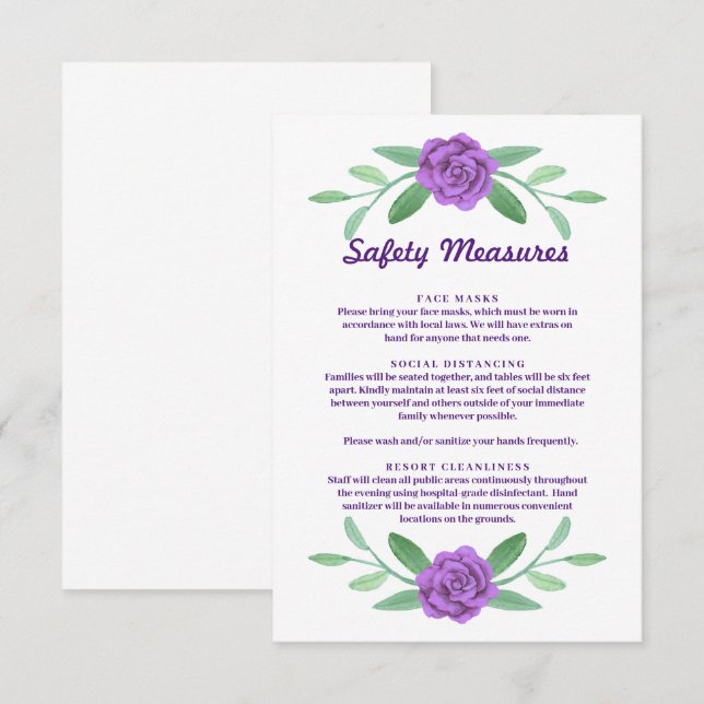 Carte Viandes florales violettes Mesures de sécurité des (Devant / Derrière)