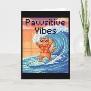 Carte Vibes Positives Chat Surfant - Vague d'Art Pixel