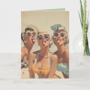 Carte Vibes Rétro de Pin-Up de Plage