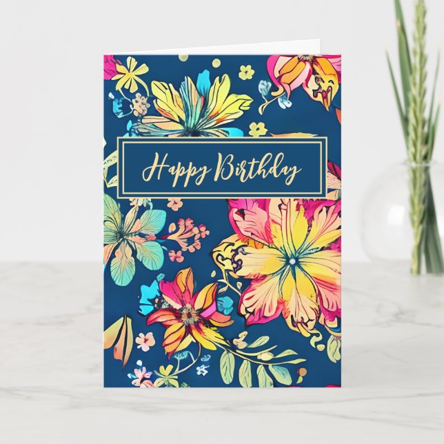 Carte Vibrant Boho Floral Bohemian Flower Joyeux Anniver (Devant)