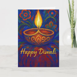 Carte Vibrant Diya Peint heureux Diwali Salutation