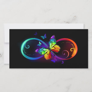 Carte Vibrant infinity with rainbow butterfly on black