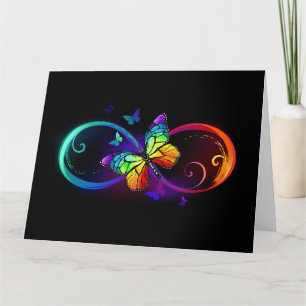 Carte Vibrant infinity with rainbow butterfly on black