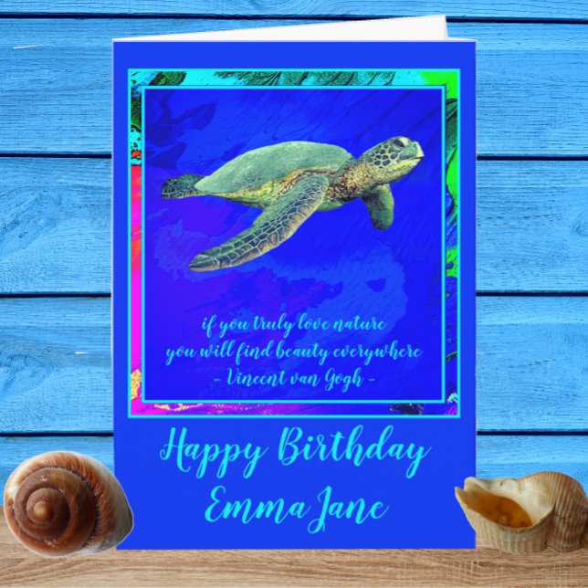 Carte Vibrant Ocean Blue Sea Turtle Joyeux anniversaire (Créateur téléchargé)