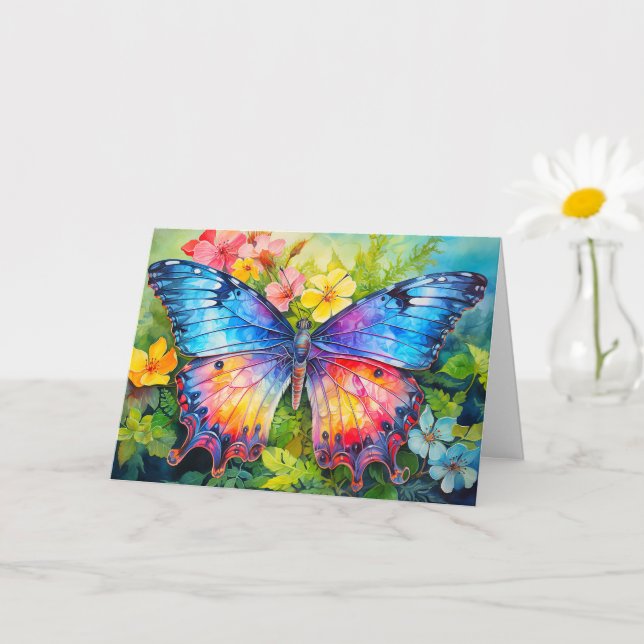 Carte Vibrant papillon adorable Art Joyeux anniversaire (Petite plante)