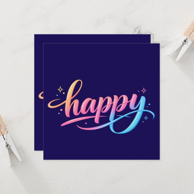 Carte Vibrant Pastel Gradient HAPPY Typography - Modern  (Devant/Arrière en situation)