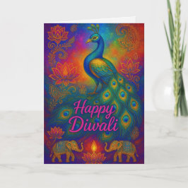 Carte Vibrant Peacock & Lotus Happy Diwali Salutation