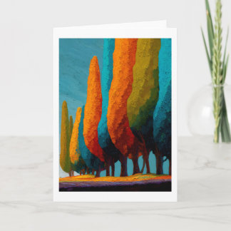 Carte Vibrant Sentinel Trees, Abstract Greeting Card