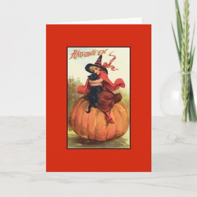 Carte Victorian Black Cat And Witch Halloween (Devant)