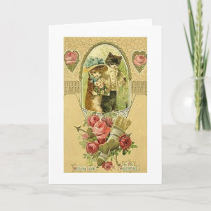 Carte Victorian Cat Couple Valentine's Day Card