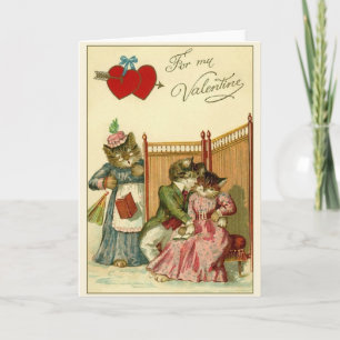 Carte Victorian Cat Surprise Valentine's Day Card