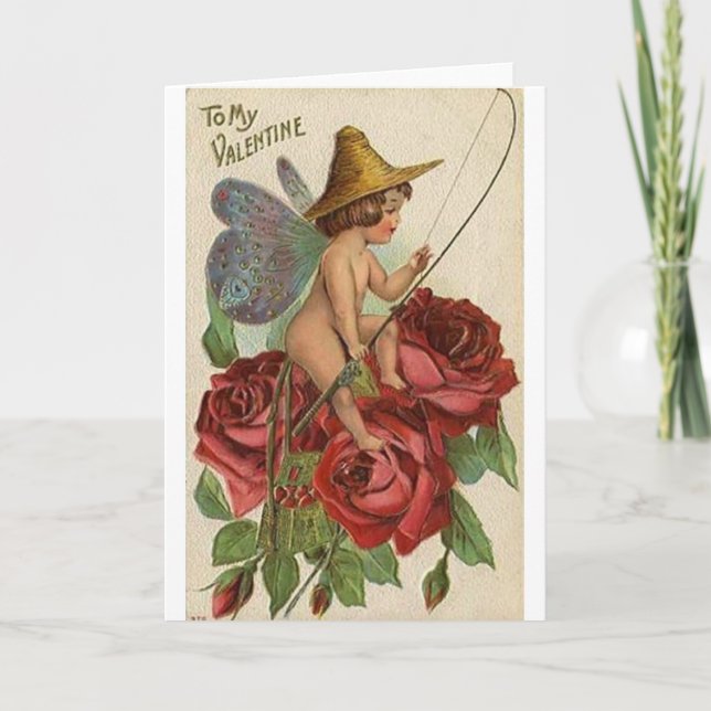 Carte Victorian Cupid et Rose Valentine's Day (Devant)