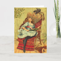 Victorian Girl Lire un livre avec son chat