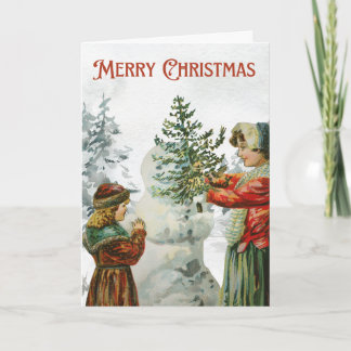 Carte Victorian Girls Building a Snowman 