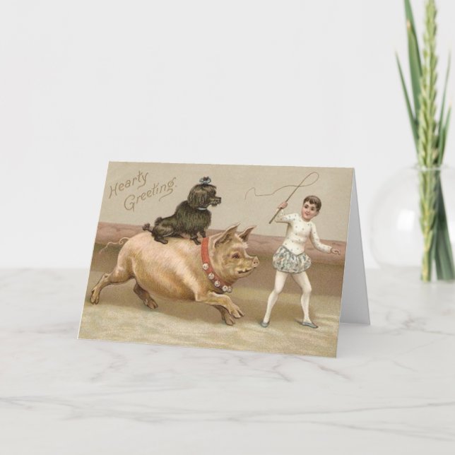 Carte Victorian Heart Greeting Pig And Dog Circus (Devant)