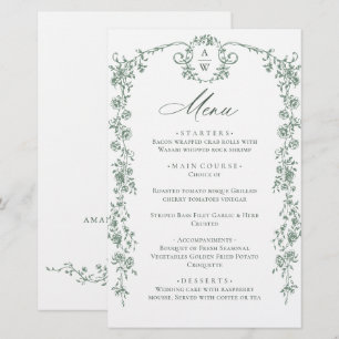 Carte Victorian Ornate Grace Floral Green Mariage 