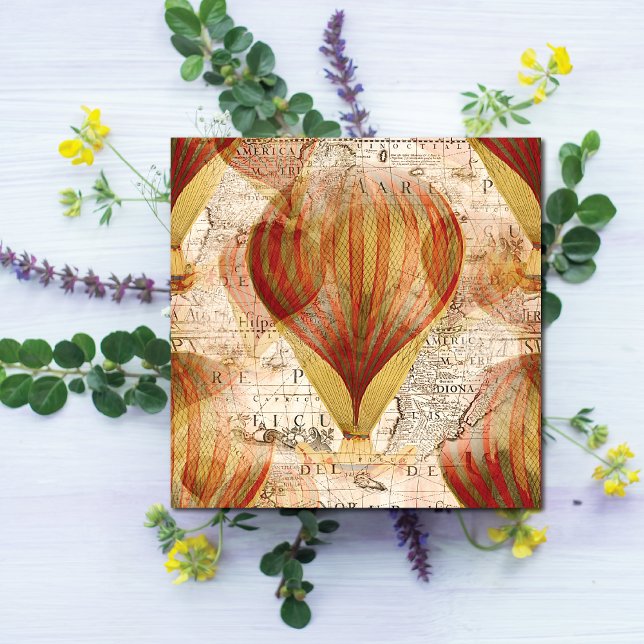 Carte Victorian Steampunk Collage of Hot Air Balloons (Great steampunk card for all year, you can personalize the message on the back.)