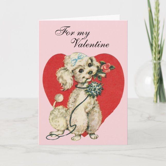 Carte Victorian Valentine White Poodle & Heart (Devant)