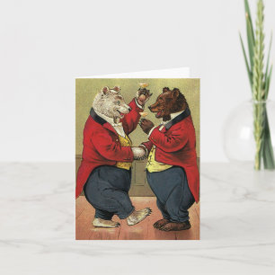 Carte Victorien vintage Joyeux, Gay, Ours Danseurs